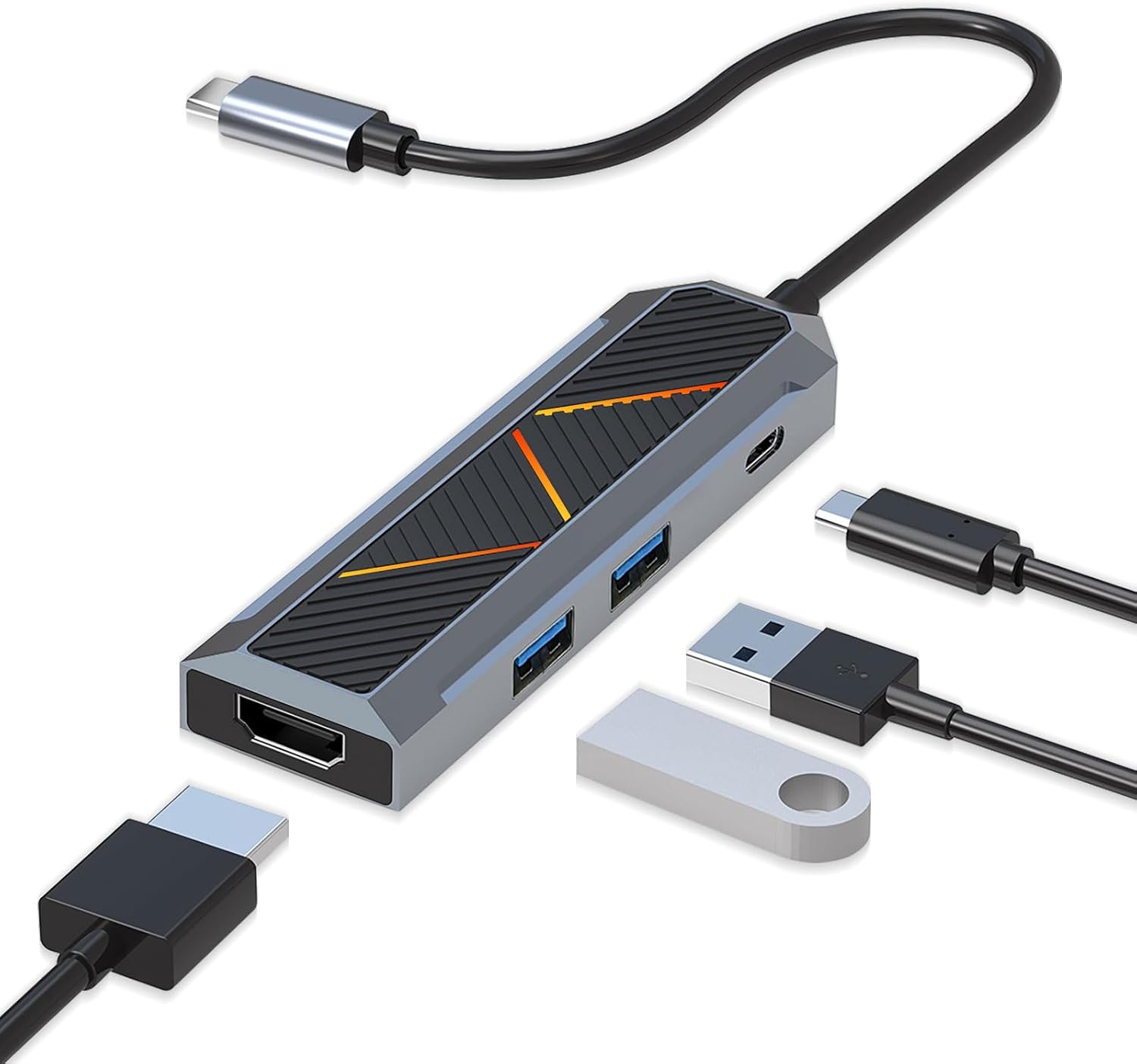 Hub USB-C 4-dalam-1 dengan Splitter HDMI 4K 60Hz