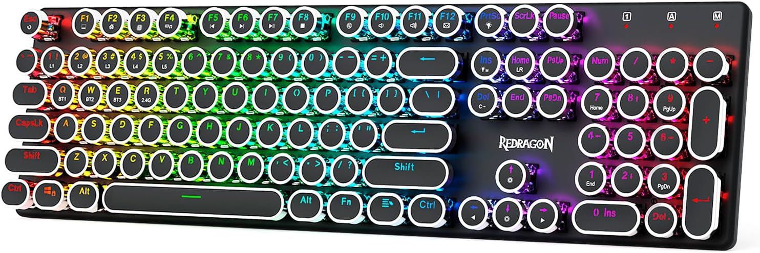 Black K710 Wireless Typewriter Style Mekanikal Keyboard Gaming