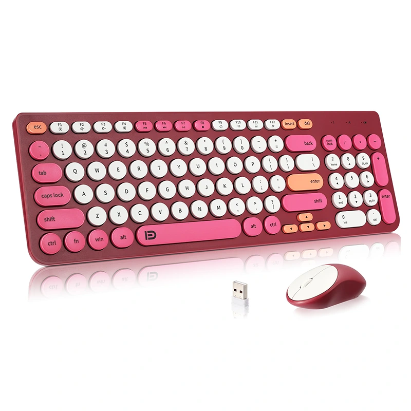Papan kekunci tanpa wayar dan combo tetikus dengan keycaps bulat 2.4GHz